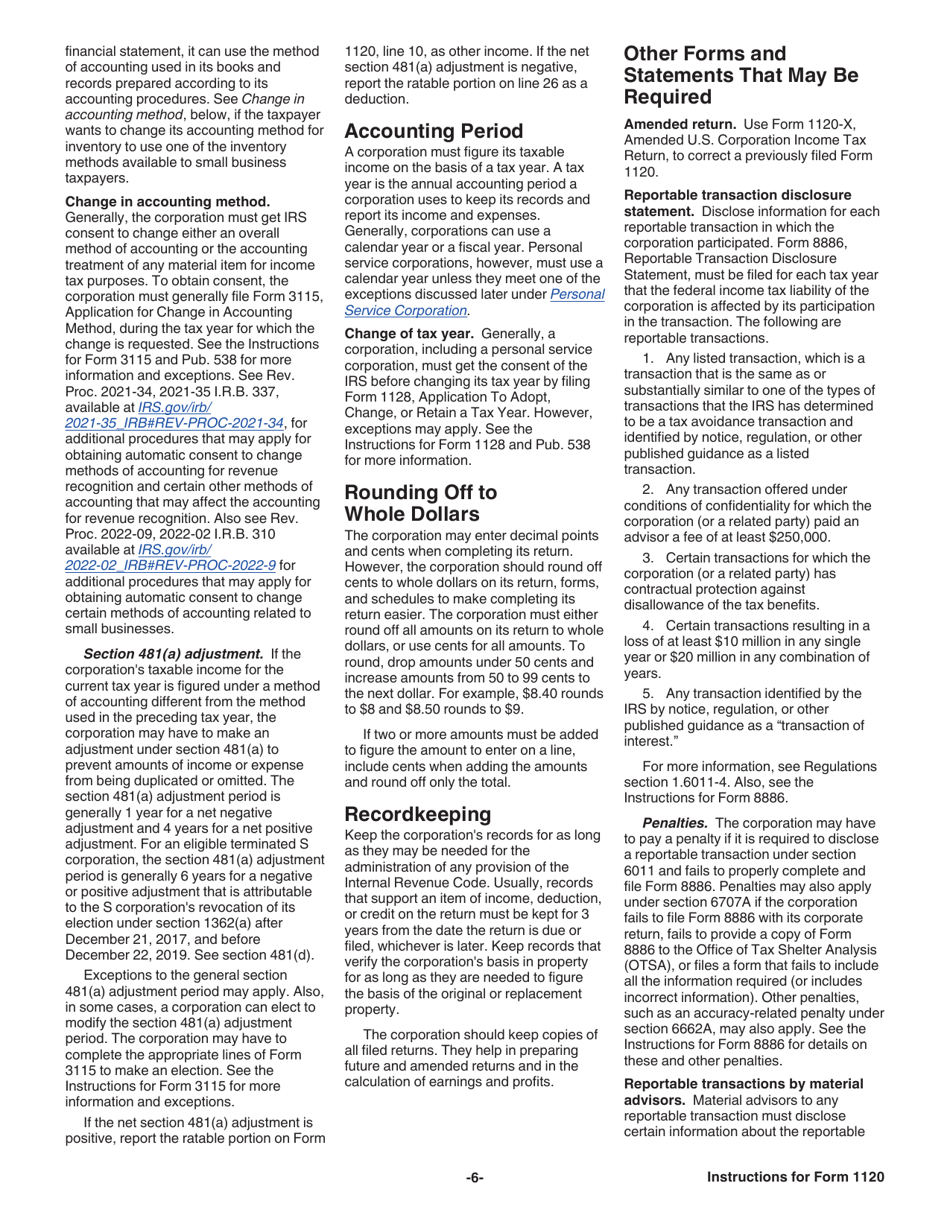 Instructions for IRS Form 1120 U.S. Corporation Income Tax Return, Page 6