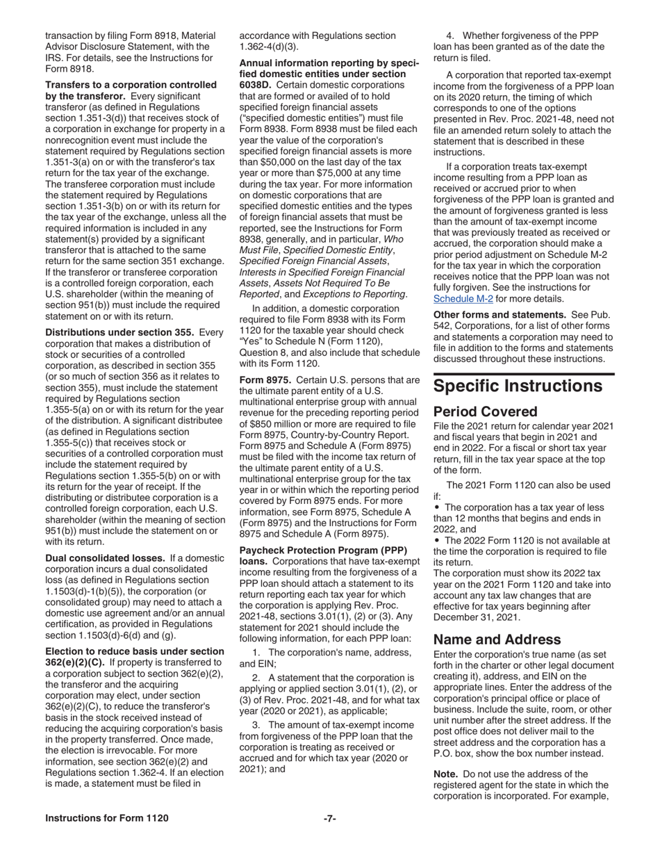 Instructions for IRS Form 1120 U.S. Corporation Income Tax Return, Page 7