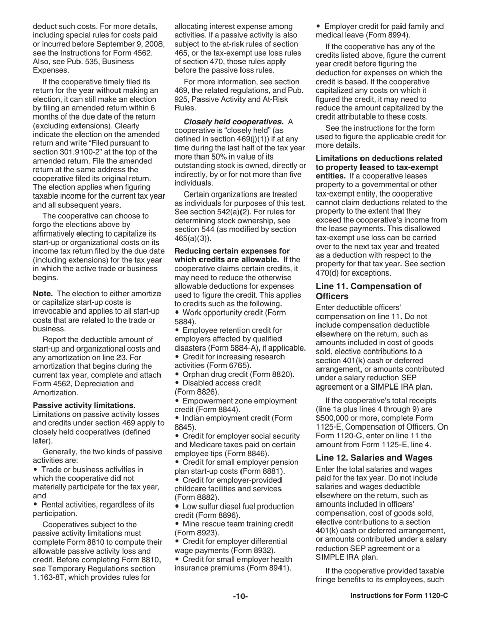 Instructions for IRS Form 1120-C U.S. Income Tax Return for Cooperative Associations, Page 10
