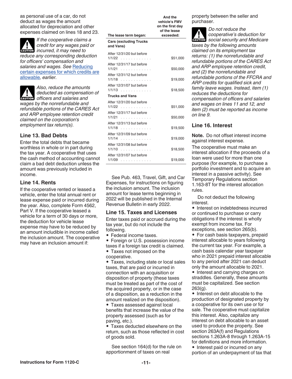 Instructions for IRS Form 1120-C U.S. Income Tax Return for Cooperative Associations, Page 11