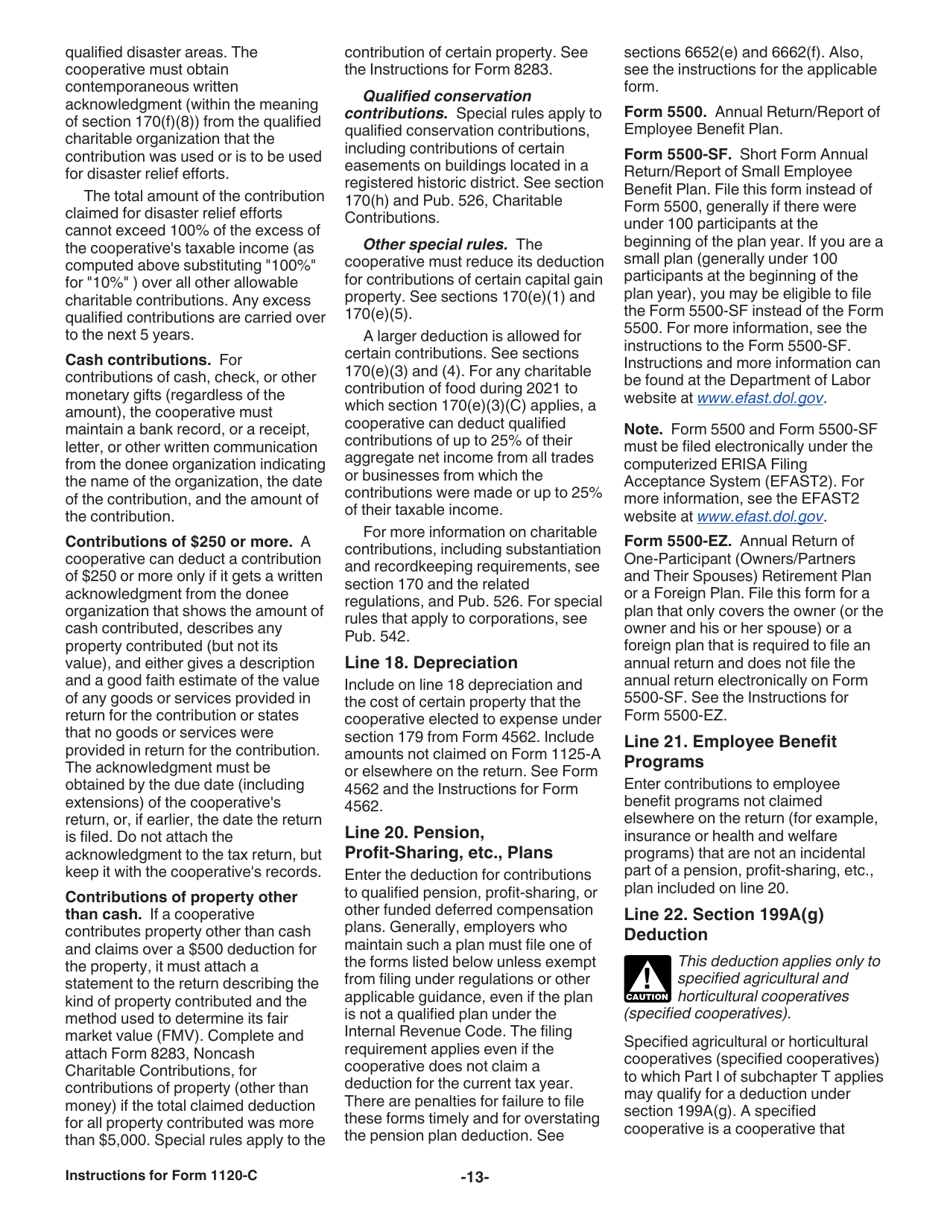 Instructions for IRS Form 1120-C U.S. Income Tax Return for Cooperative Associations, Page 13
