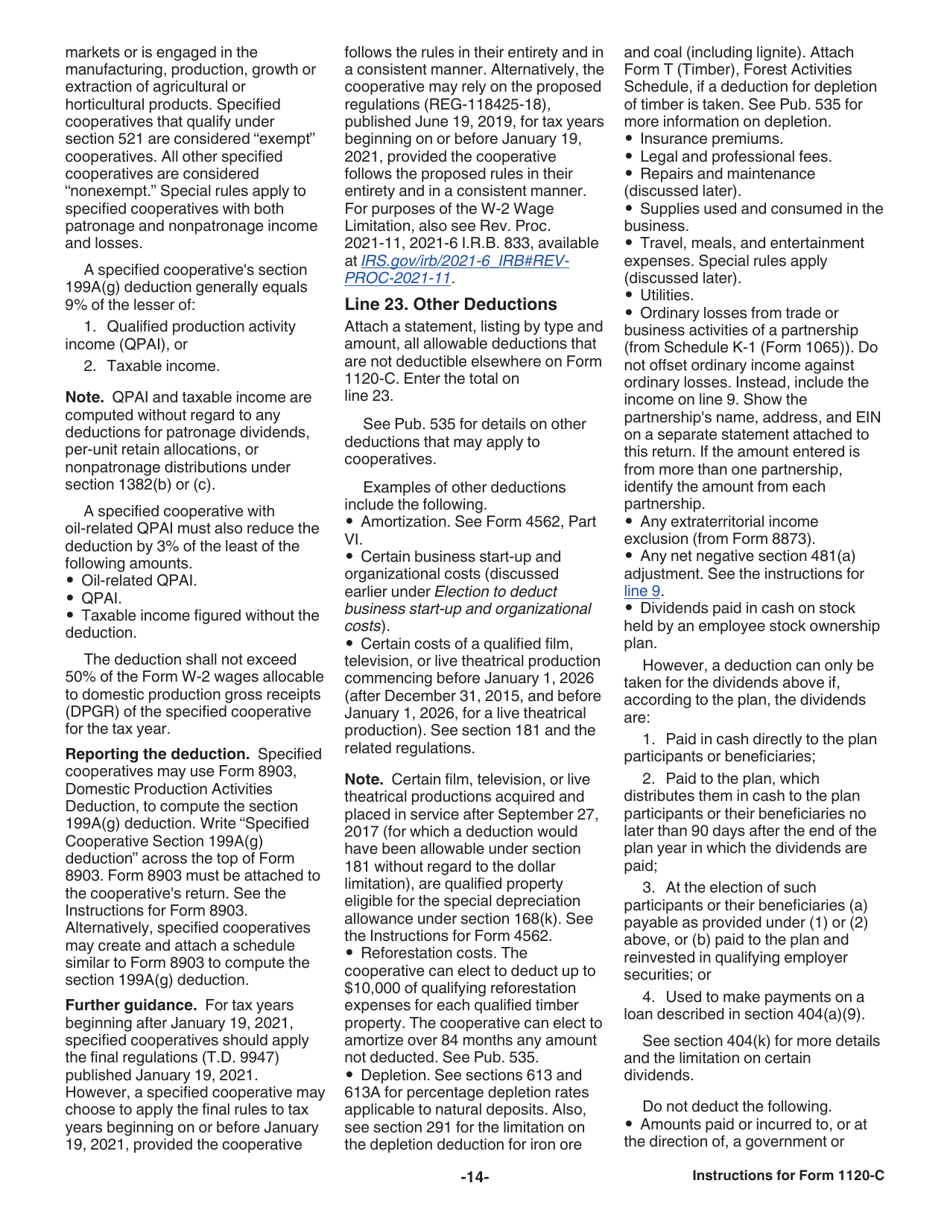 Instructions for IRS Form 1120-C U.S. Income Tax Return for Cooperative Associations, Page 14