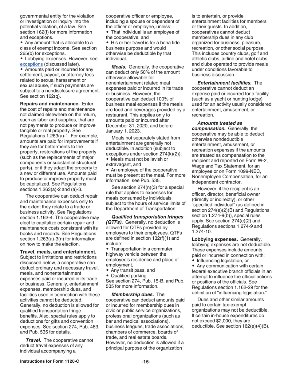 Instructions for IRS Form 1120-C U.S. Income Tax Return for Cooperative Associations, Page 15