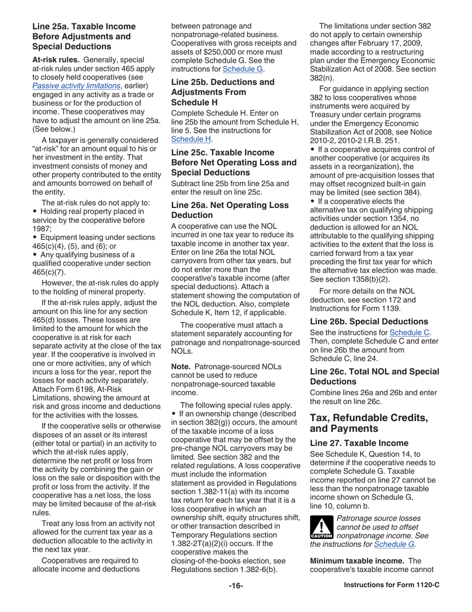 Instructions for IRS Form 1120-C U.S. Income Tax Return for Cooperative Associations, Page 16