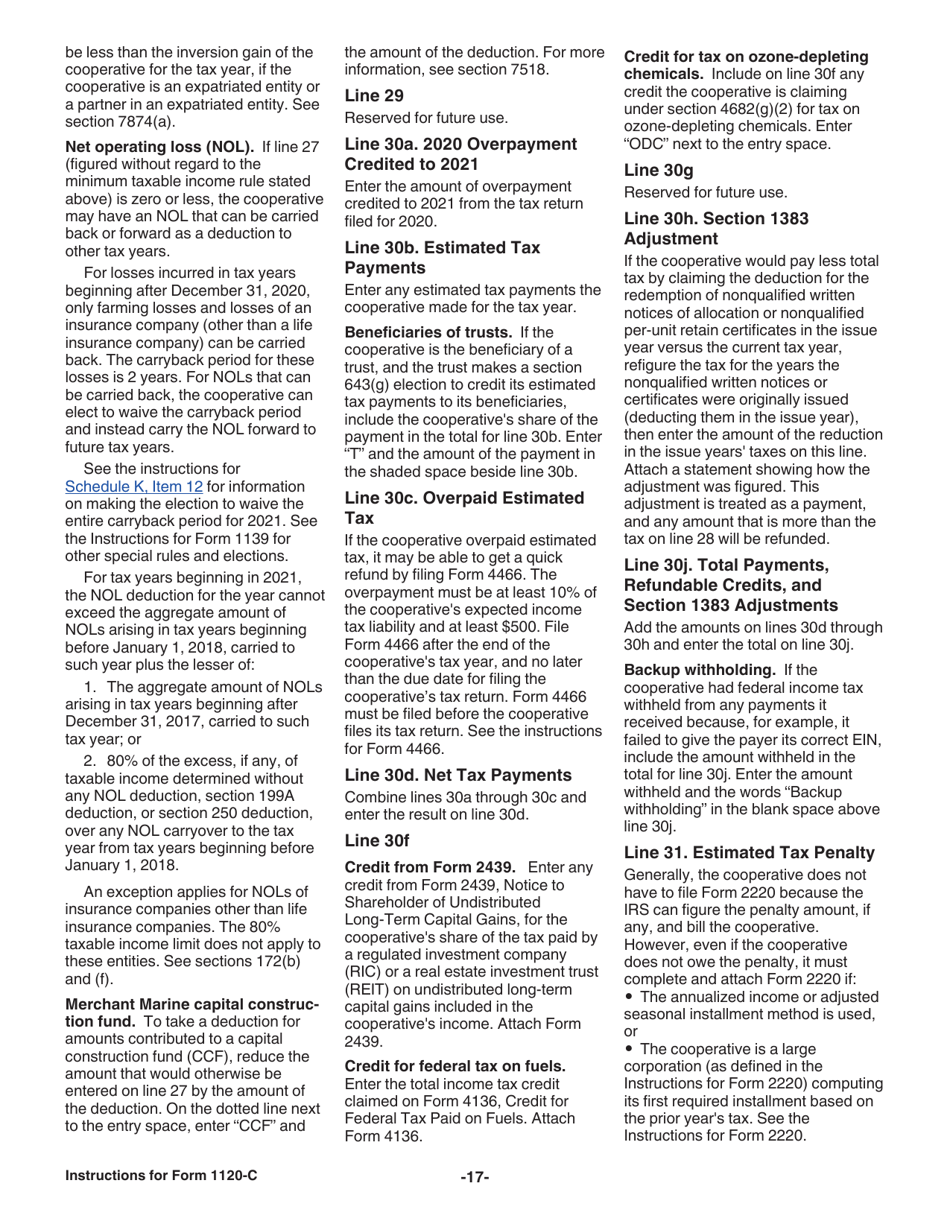 Instructions for IRS Form 1120-C U.S. Income Tax Return for Cooperative Associations, Page 17