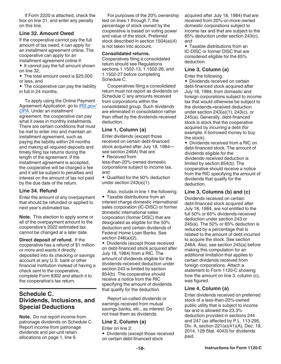 Instructions for IRS Form 1120-C U.S. Income Tax Return for Cooperative Associations, Page 18