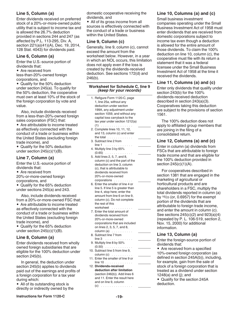 Instructions for IRS Form 1120-C U.S. Income Tax Return for Cooperative Associations, Page 19