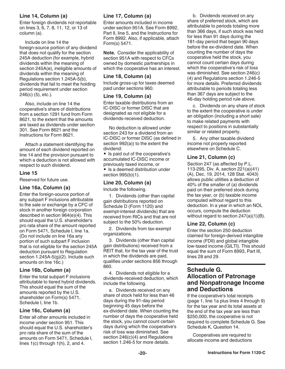 Instructions for IRS Form 1120-C U.S. Income Tax Return for Cooperative Associations, Page 20