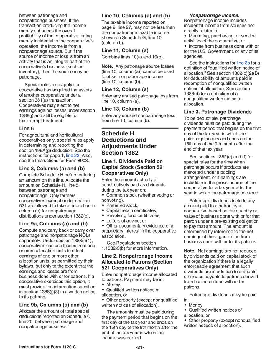 Instructions for IRS Form 1120-C U.S. Income Tax Return for Cooperative Associations, Page 21