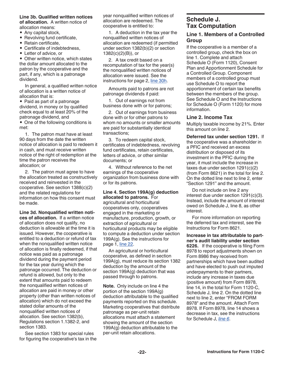 Instructions for IRS Form 1120-C U.S. Income Tax Return for Cooperative Associations, Page 22