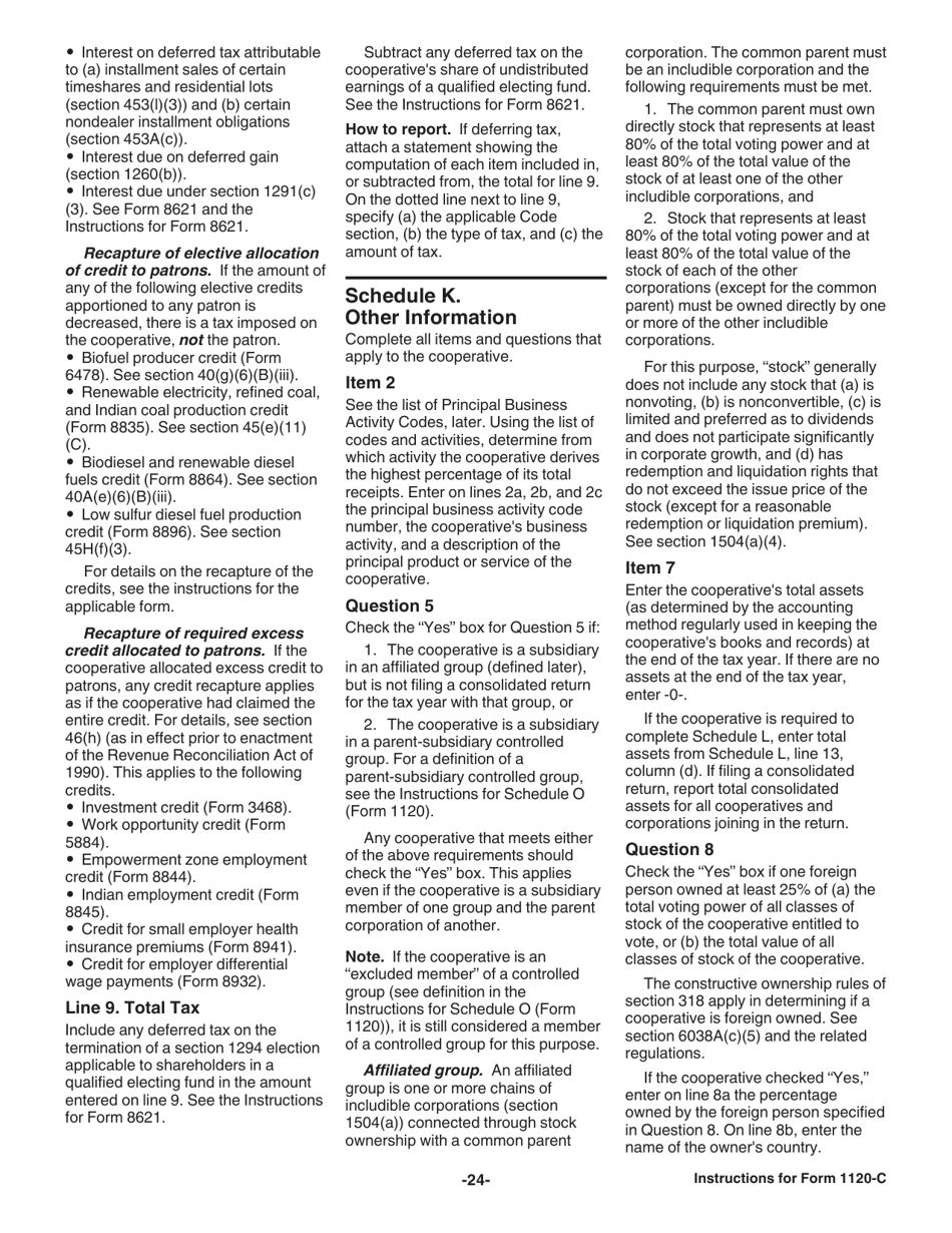 Instructions for IRS Form 1120-C U.S. Income Tax Return for Cooperative Associations, Page 24