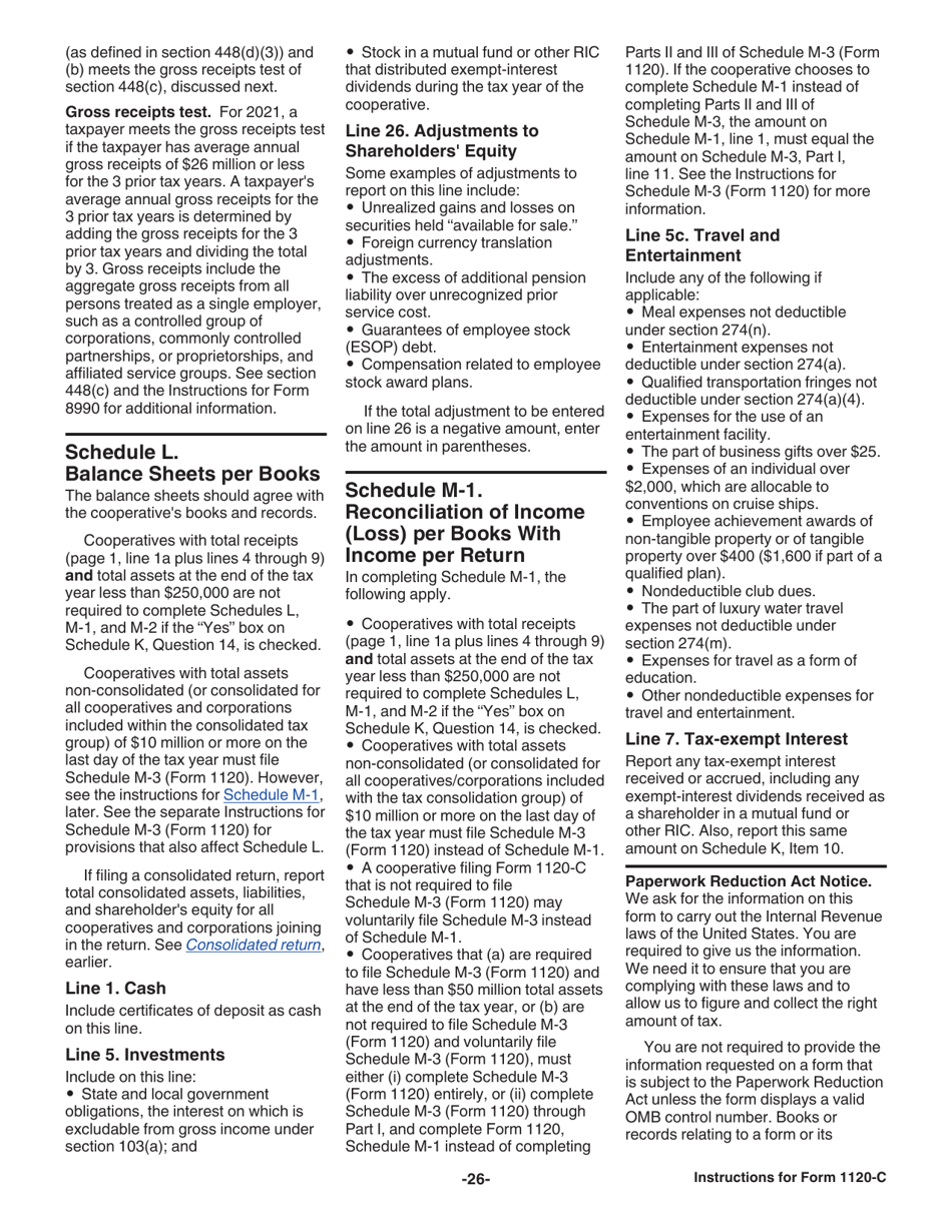 Instructions for IRS Form 1120-C U.S. Income Tax Return for Cooperative Associations, Page 26