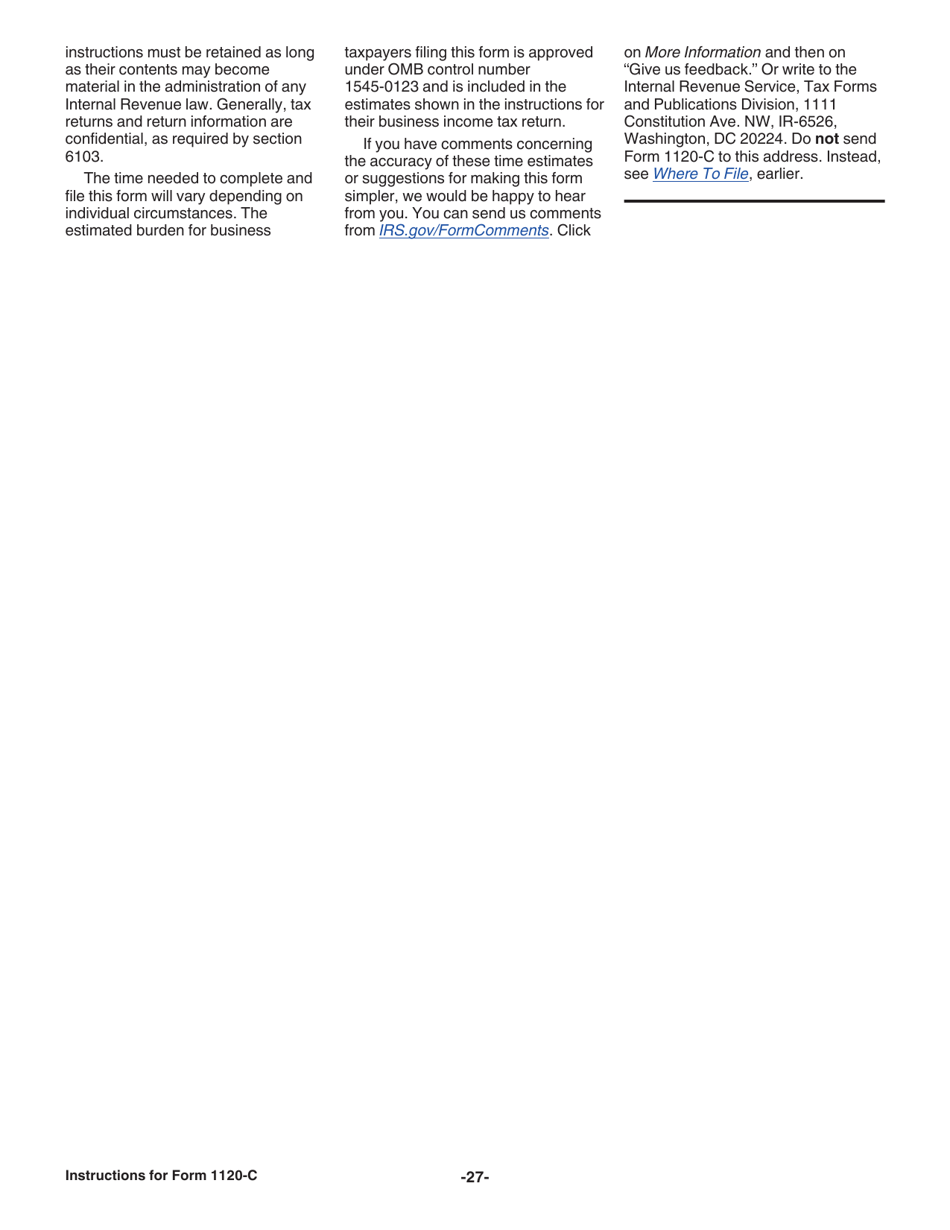 Instructions for IRS Form 1120-C U.S. Income Tax Return for Cooperative Associations, Page 27