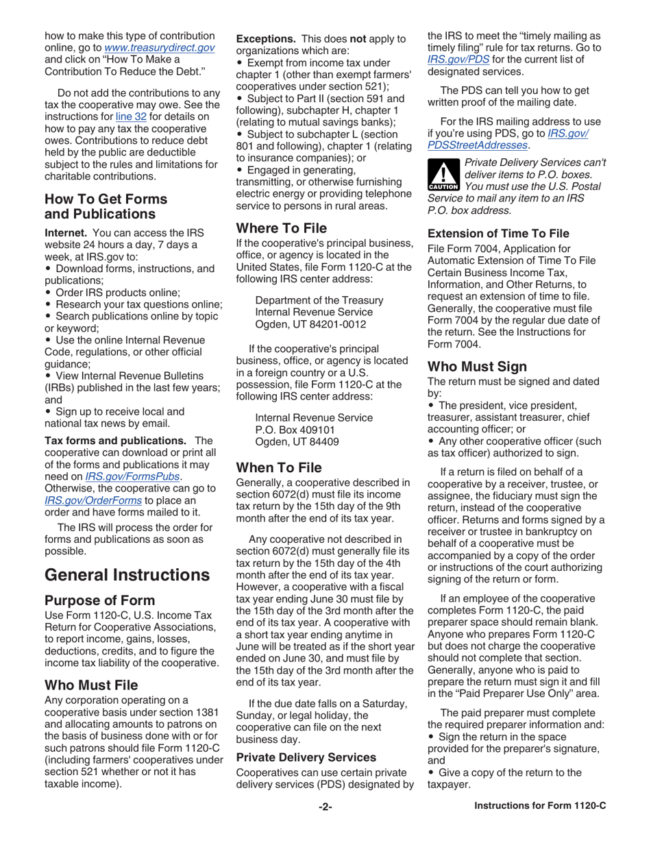 Instructions for IRS Form 1120-C U.S. Income Tax Return for Cooperative Associations, Page 2
