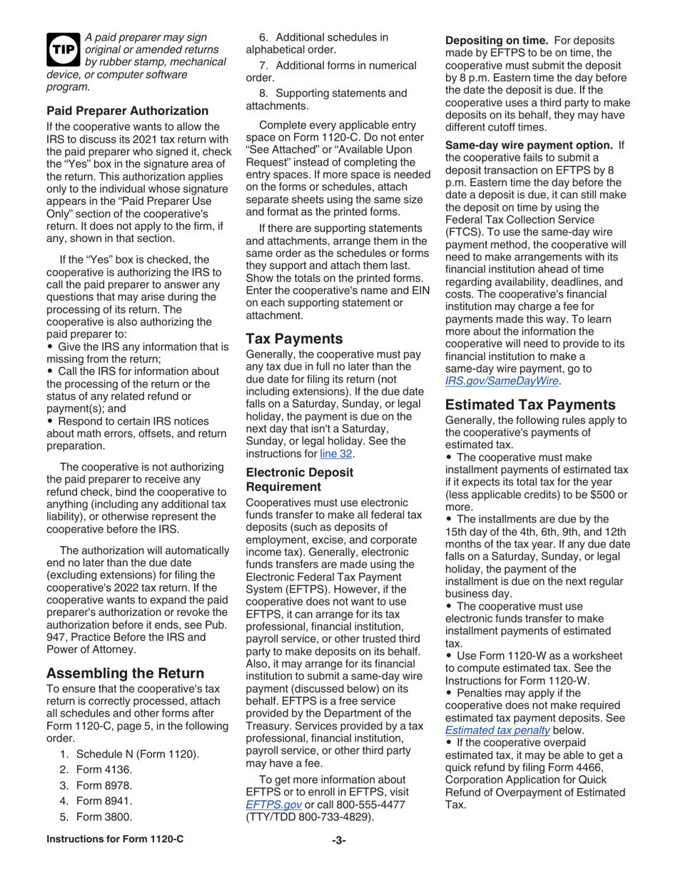 Instructions for IRS Form 1120-C U.S. Income Tax Return for Cooperative Associations, Page 3