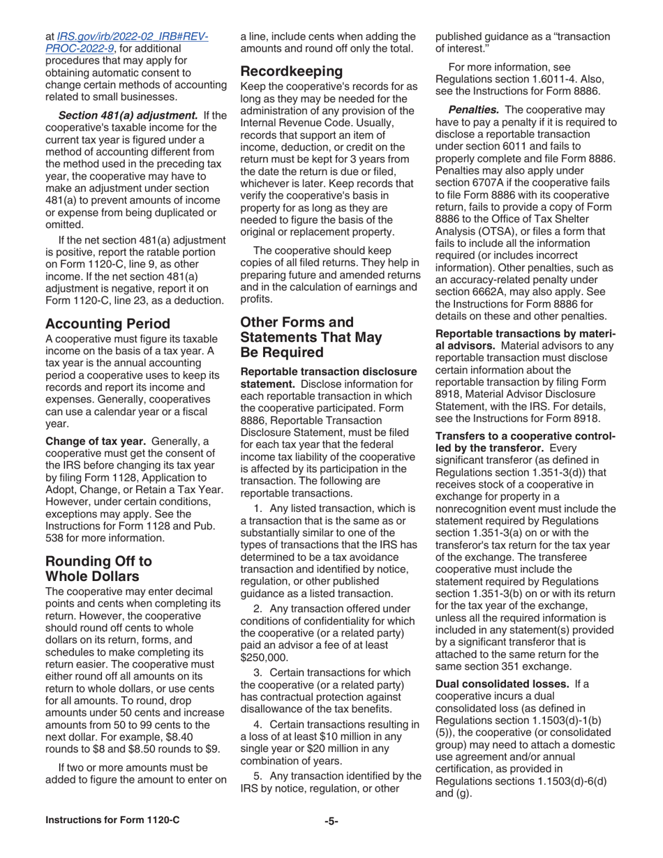 Instructions for IRS Form 1120-C U.S. Income Tax Return for Cooperative Associations, Page 5