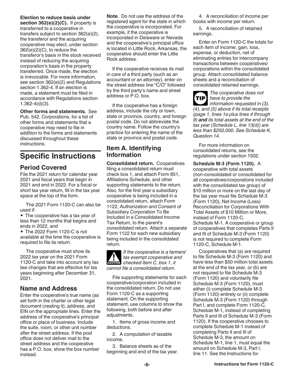 Instructions for IRS Form 1120-C U.S. Income Tax Return for Cooperative Associations, Page 6