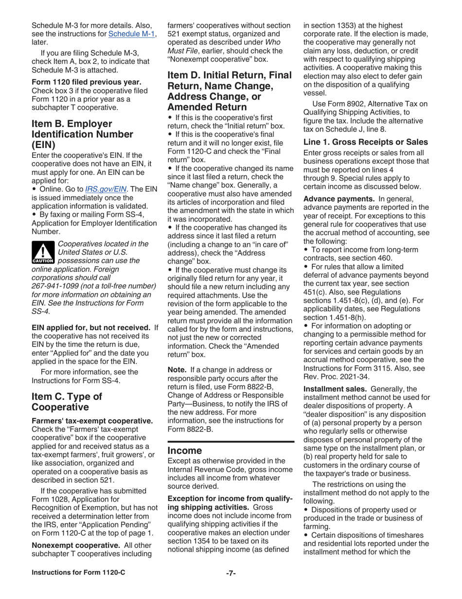 Instructions for IRS Form 1120-C U.S. Income Tax Return for Cooperative Associations, Page 7