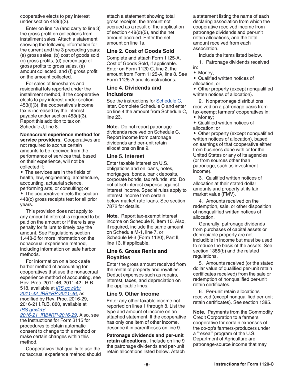 Instructions for IRS Form 1120-C U.S. Income Tax Return for Cooperative Associations, Page 8