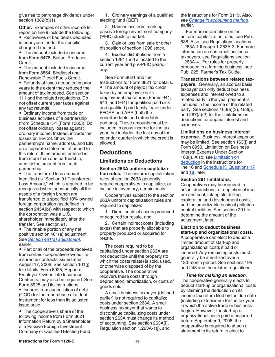 Instructions for IRS Form 1120-C U.S. Income Tax Return for Cooperative Associations, Page 9