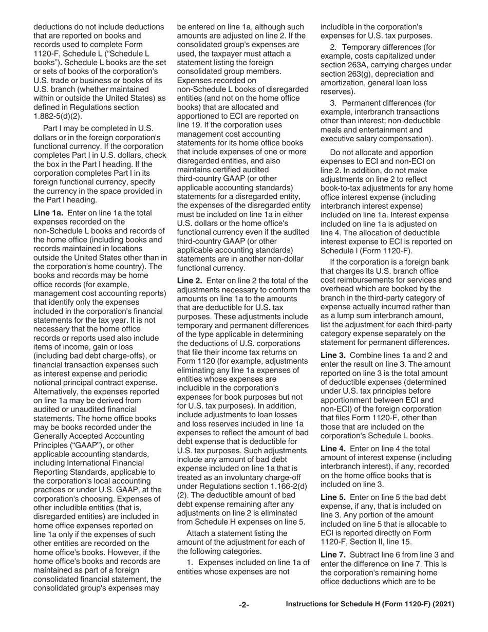 Instructions for IRS Form 1120-F Schedule H Deductions Allocated to Effectively Connected Income Under Regulations Section 1.861-8, Page 2
