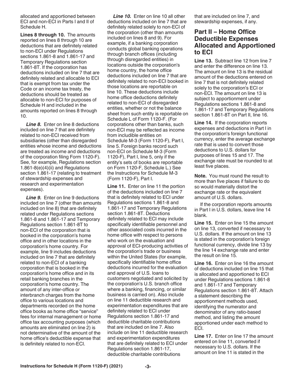 Instructions for IRS Form 1120-F Schedule H Deductions Allocated to Effectively Connected Income Under Regulations Section 1.861-8, Page 3