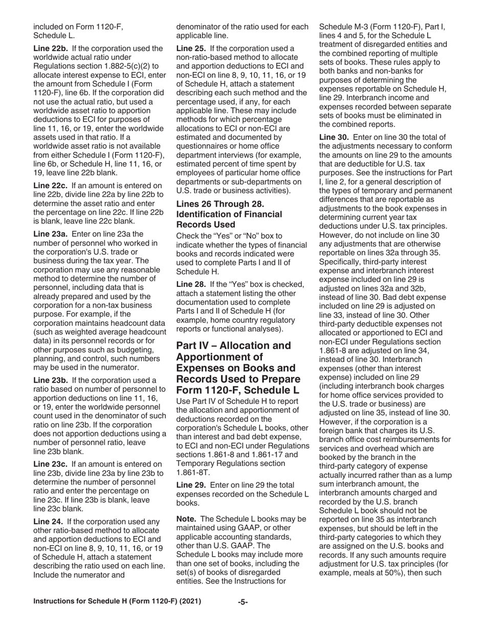 Instructions for IRS Form 1120-F Schedule H Deductions Allocated to Effectively Connected Income Under Regulations Section 1.861-8, Page 5