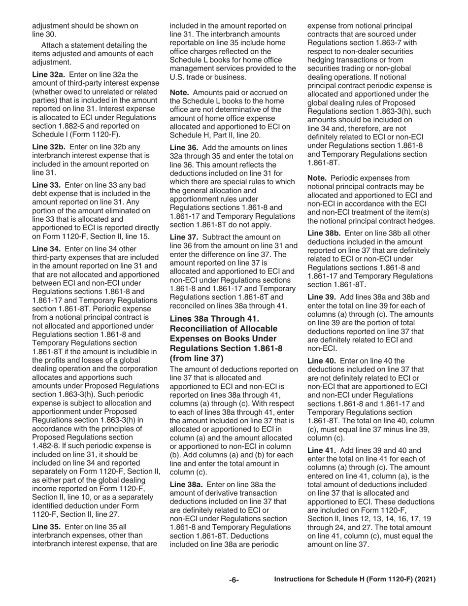 Instructions for IRS Form 1120-F Schedule H Deductions Allocated to Effectively Connected Income Under Regulations Section 1.861-8, Page 6