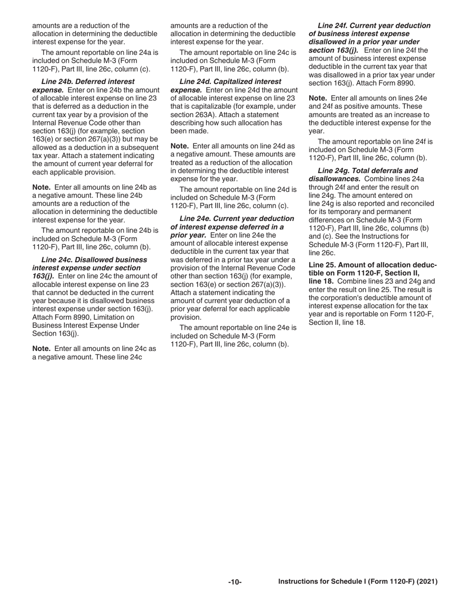 Instructions for IRS Form 1120-F Schedule I Interest Expense Allocation Under Regulations Section 1.882-5, Page 10