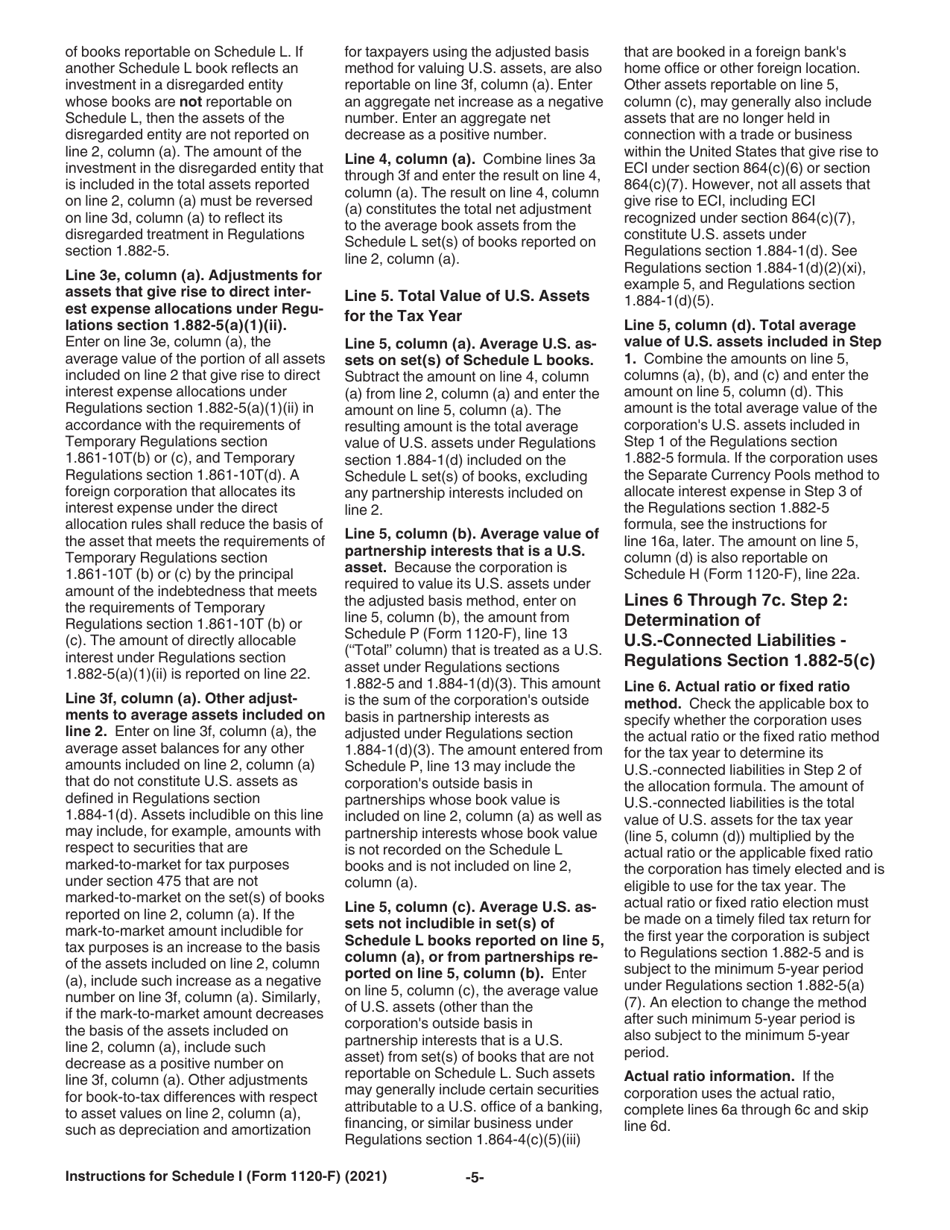 Instructions for IRS Form 1120-F Schedule I Interest Expense Allocation Under Regulations Section 1.882-5, Page 5