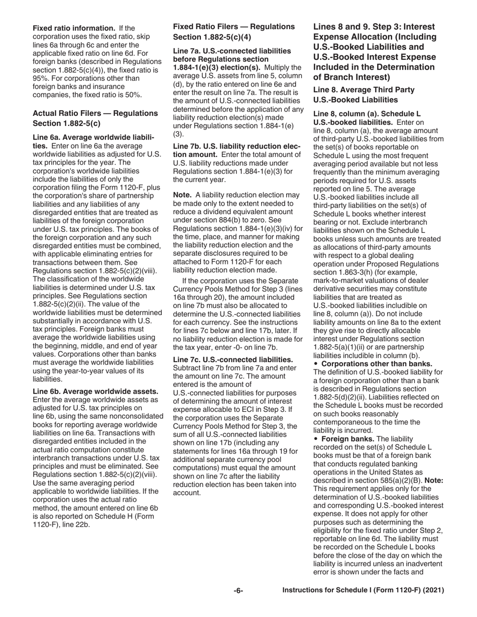 Instructions for IRS Form 1120-F Schedule I Interest Expense Allocation Under Regulations Section 1.882-5, Page 6