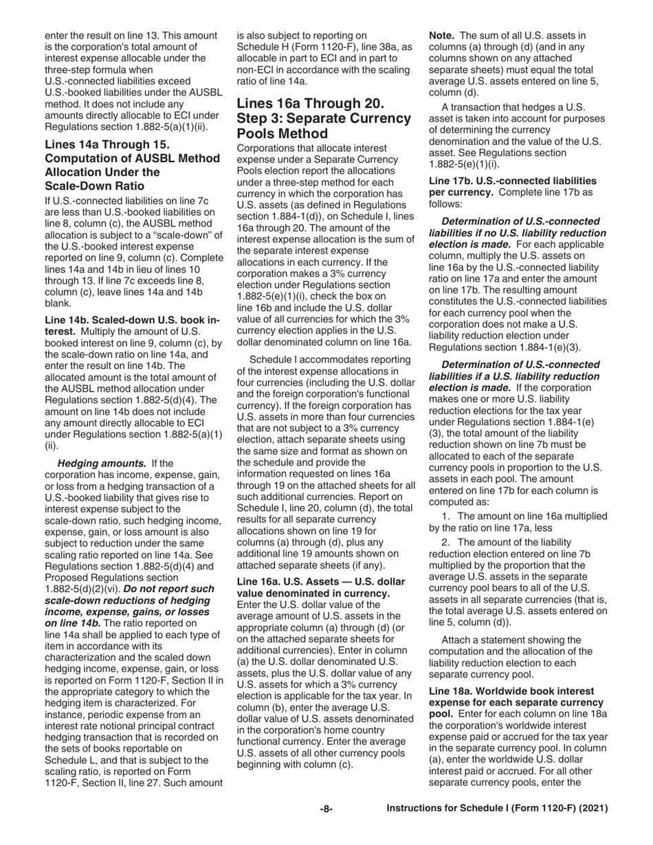 Instructions for IRS Form 1120-F Schedule I Interest Expense Allocation Under Regulations Section 1.882-5, Page 8