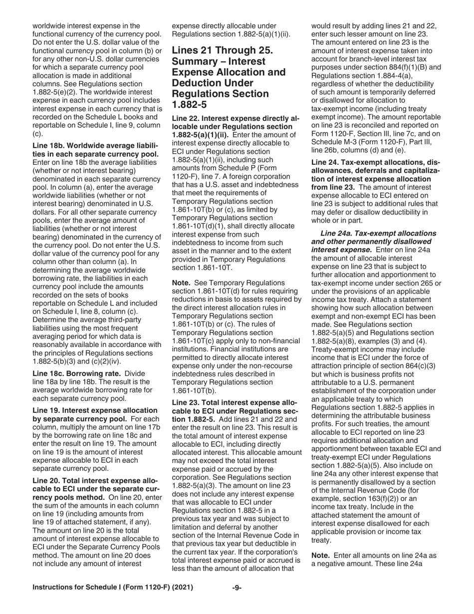 Instructions for IRS Form 1120-F Schedule I Interest Expense Allocation Under Regulations Section 1.882-5, Page 9