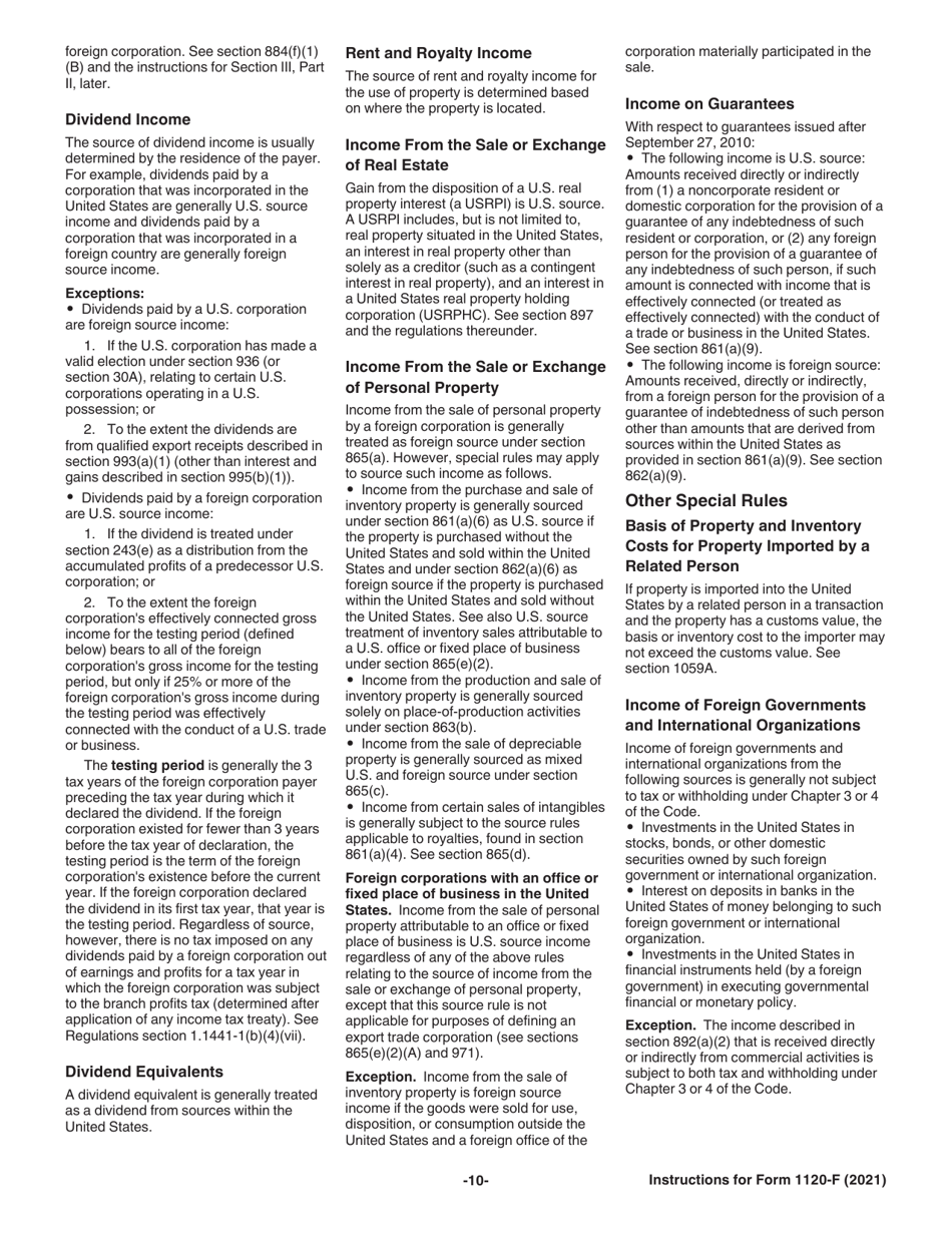 Instructions for IRS Form 1120-F U.S. Income Tax Return of a Foreign Corporation, Page 10