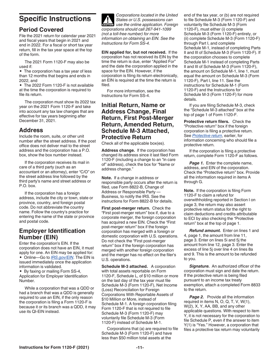 Instructions for IRS Form 1120-F U.S. Income Tax Return of a Foreign Corporation, Page 11