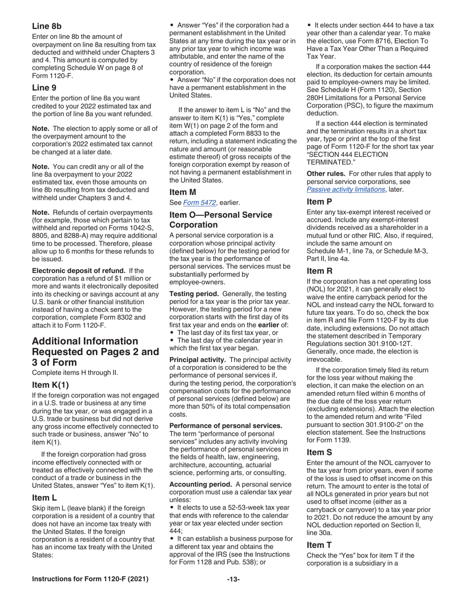Instructions for IRS Form 1120-F U.S. Income Tax Return of a Foreign Corporation, Page 13