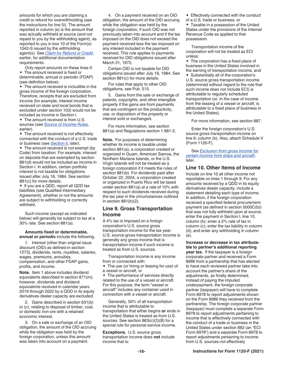 Instructions for IRS Form 1120-F U.S. Income Tax Return of a Foreign Corporation, Page 16