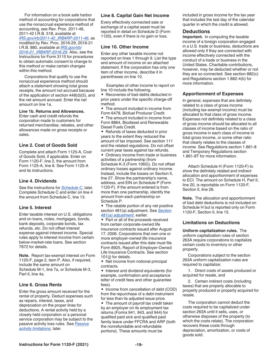 Instructions for IRS Form 1120-F U.S. Income Tax Return of a Foreign Corporation, Page 19
