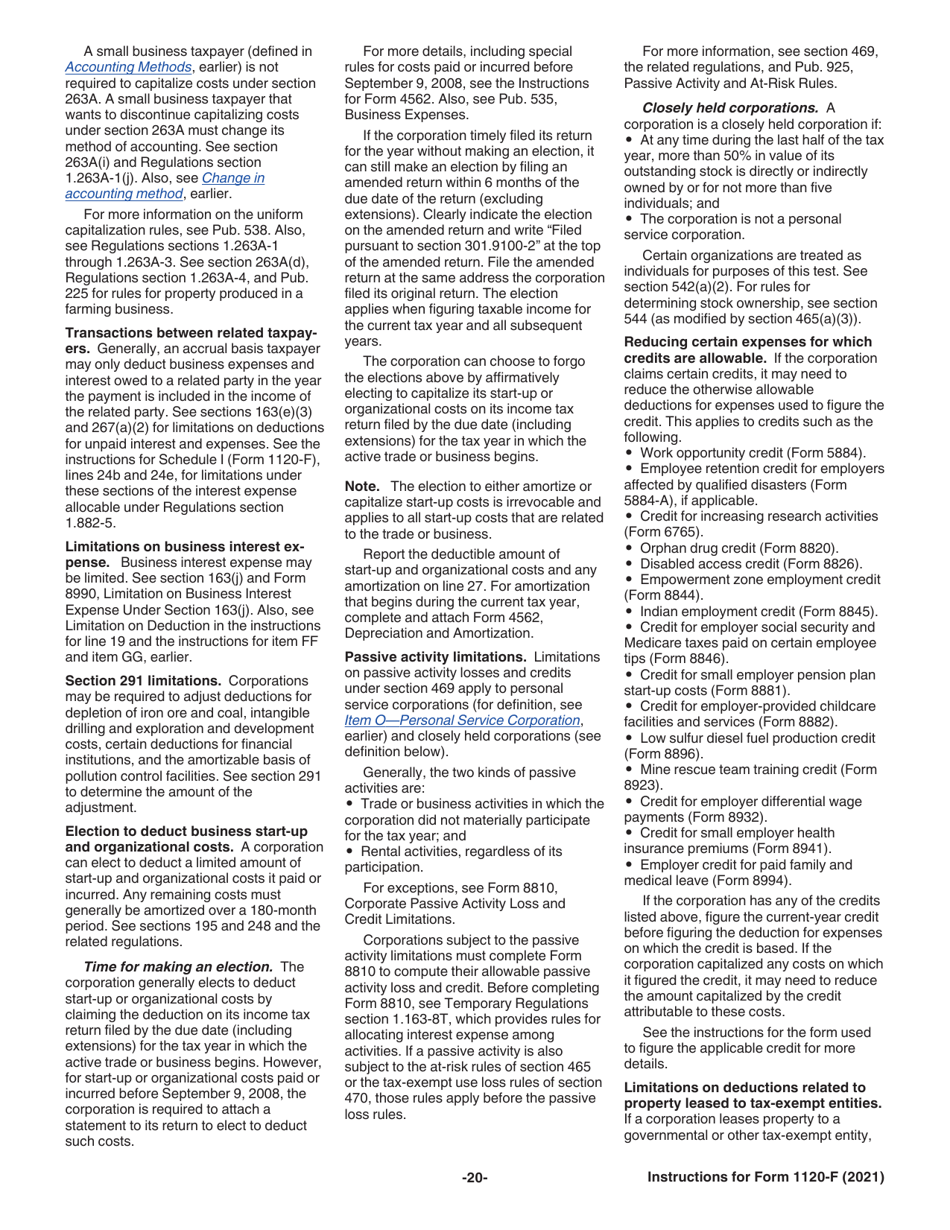 Instructions for IRS Form 1120-F U.S. Income Tax Return of a Foreign Corporation, Page 20