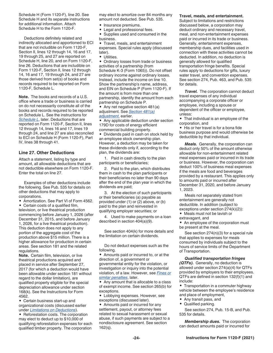Instructions for IRS Form 1120-F U.S. Income Tax Return of a Foreign Corporation, Page 24