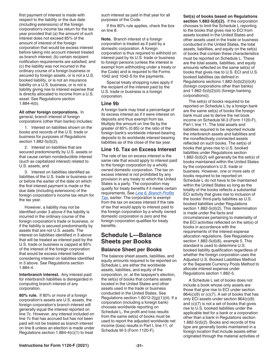 Instructions for IRS Form 1120-F U.S. Income Tax Return of a Foreign Corporation, Page 31