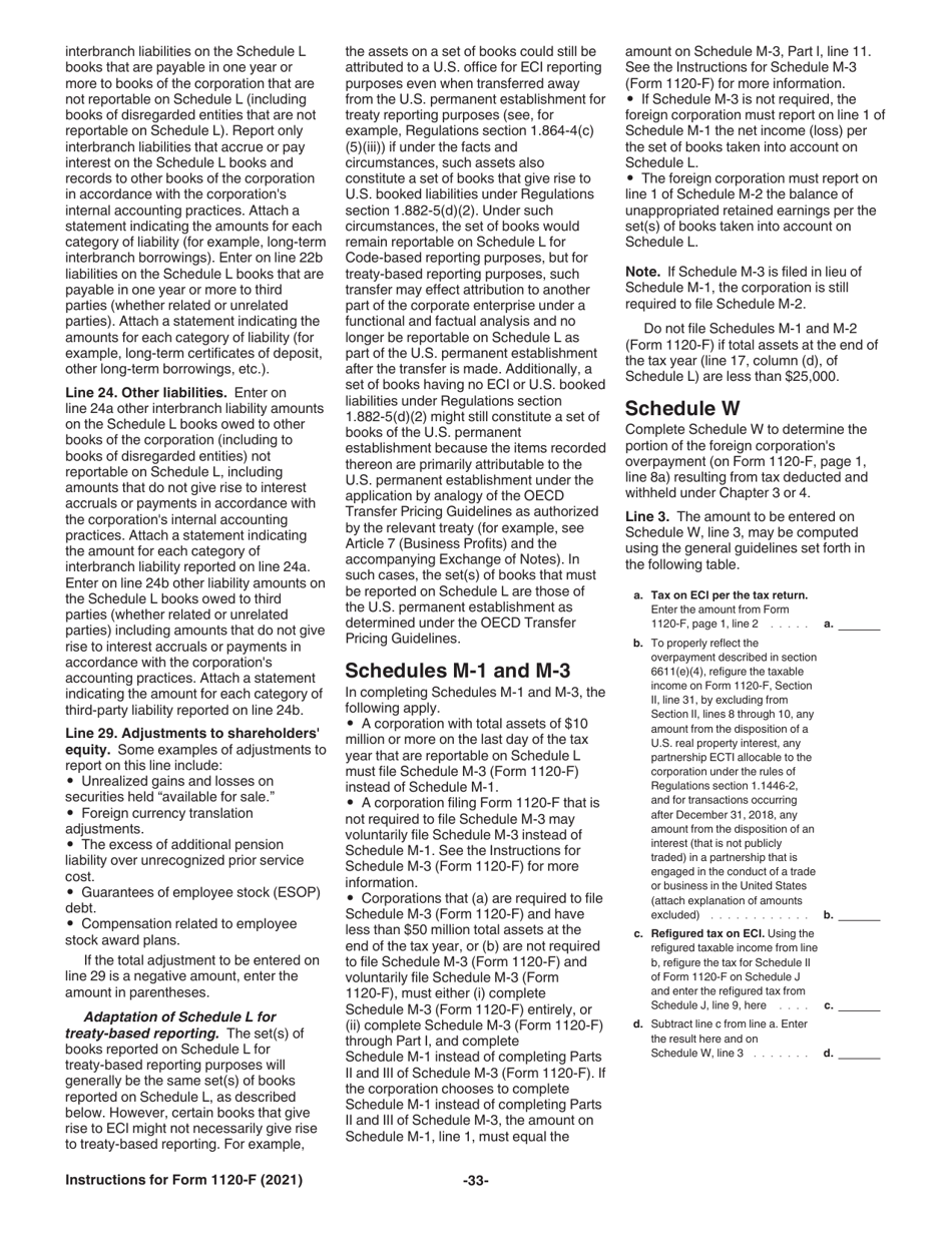 Instructions for IRS Form 1120-F U.S. Income Tax Return of a Foreign Corporation, Page 33