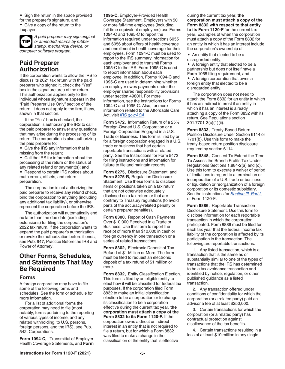 Instructions for IRS Form 1120-F U.S. Income Tax Return of a Foreign Corporation, Page 5