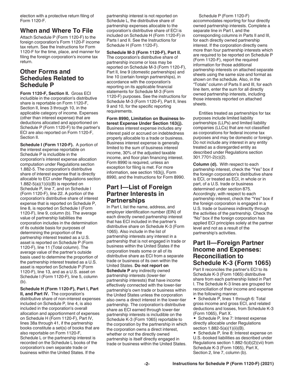Instructions for IRS Form 1120-F Schedule P List of Foreign Partner Interests in Partnerships, Page 2