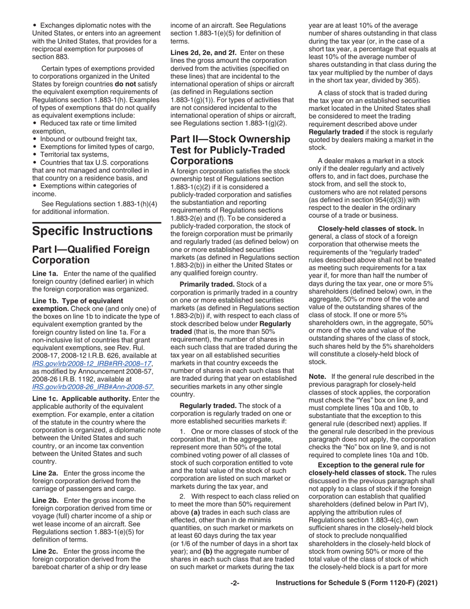 Instructions for IRS Form 1120-F Schedule S Exclusion of Income From the International Operation of Ships or Aircraft Under Section 883, Page 2