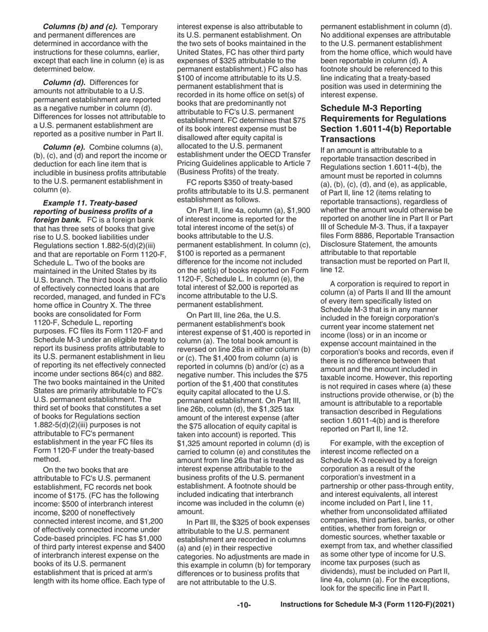 Instructions for IRS Form 1120-F Schedule M-3 Net Income (Loss) Reconciliation for Foreign Corporations With Reportable Assets of $10 Million or More, Page 10