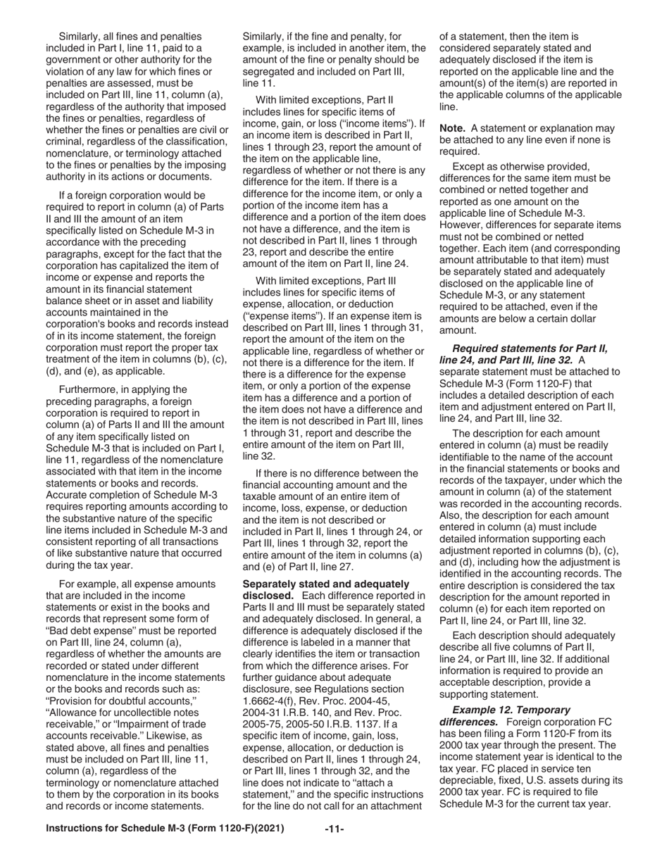 Instructions for IRS Form 1120-F Schedule M-3 Net Income (Loss) Reconciliation for Foreign Corporations With Reportable Assets of $10 Million or More, Page 11