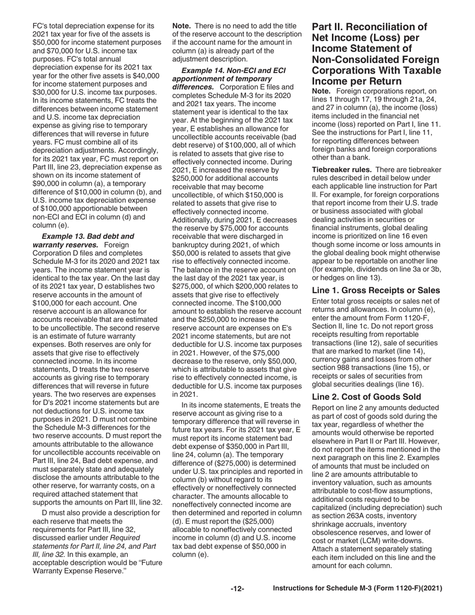 Instructions for IRS Form 1120-F Schedule M-3 Net Income (Loss) Reconciliation for Foreign Corporations With Reportable Assets of $10 Million or More, Page 12
