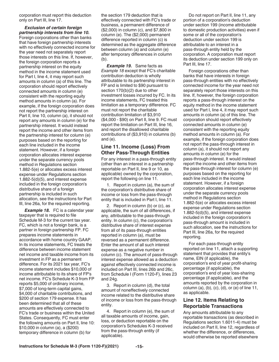 Instructions for IRS Form 1120-F Schedule M-3 Net Income (Loss) Reconciliation for Foreign Corporations With Reportable Assets of $10 Million or More, Page 15