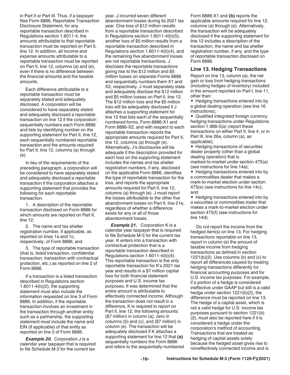 Instructions for IRS Form 1120-F Schedule M-3 Net Income (Loss) Reconciliation for Foreign Corporations With Reportable Assets of $10 Million or More, Page 16